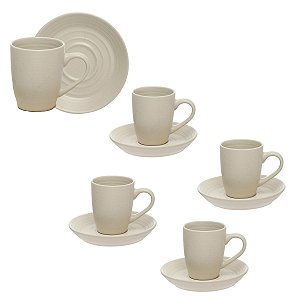 xicara para café com pires de ceramica jogo com 4 peças cor bege