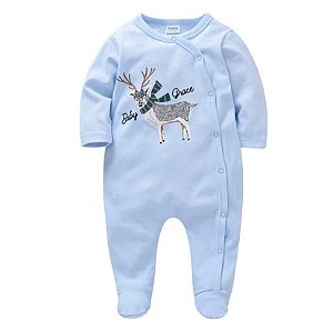 Macacão de bebê de algodão - Azul-claro - Tam. 0 a 3 meses