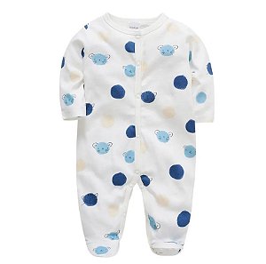 Macacão de bebê de algodão - Bolinhas - Tam. 0 a 3 meses