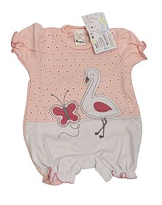 Macacão curto bebê menina - Cisne - Rosa - Petutinha - Tam. M, G