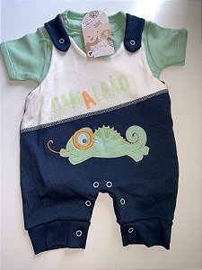 Conjunto jardineira com body bebê menino - Camaleão - Tam. P, M, G - Nilly Baby