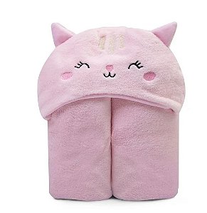 Cobertor de microfibra Mami Bichuus com capuz - Rosa