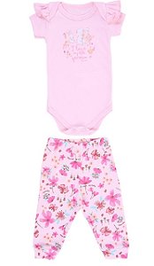 Conjunto body e calça - Coelho Rosa Claro - Kiko Baby - Tam. G