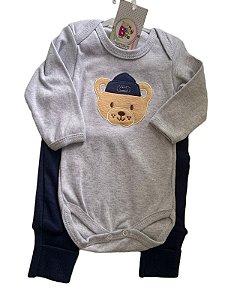 Conjunto de body manga longa e calça - Urso - Baby Bee - Tam. M