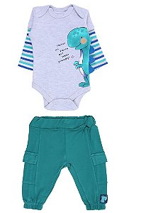 Conjunto bebê menino body manga longa e calça - Iaze - Tam. P e M
