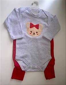 Conjunto Bebê Body Manga Longa e Calça Ursa Baby Bee- Tam. P e M