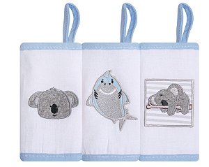Paninho de Boca Babete Gifts Papi Friends C/Prendedor De Chupeta - Coala e Tubarão - 3 Unidades - Papi
