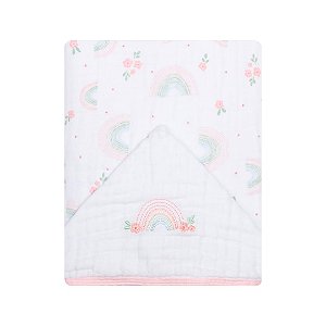 Toalha De Banho Papi Soft C/Capuz Bord 90Cm X 75Cm Contem, 1 un, Arco de Flores, Rosa