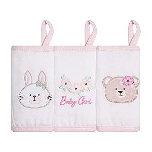Pano de boca com prendedor de chupeta | Babete gifts Papi Friends | 40 cm X 40cm | Com 3 unidades | Coelha - Ursa