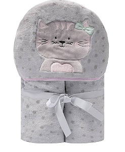 Cobertor bordado de microfibra com capuz - Papi Friends - Gatinha Miau