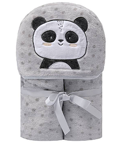 Cobertor bordado de microfibra com capuz - Papi Friends - Panda