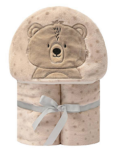 Cobertor bordado de microfibra com capuz - Papi Friends - Urso Ted