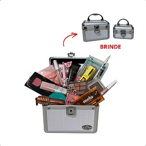 Kit Make Completa Beauty Case com 17 Itens + Mini Maletas de Brinde