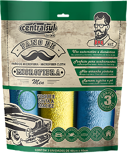 Kit com 3 Unidades Pano de Microfibra MEN 40x40 - Ponto M Pecas Automotivas - Centralsul