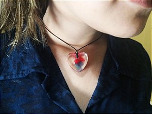 Colar pingente coração duas cores