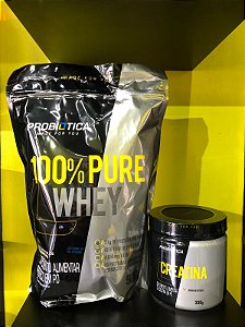COMBO HIPERTROFIA PROBIÓTICA: 100% PURE WHEY 900G REFIL + CREATINA 300G