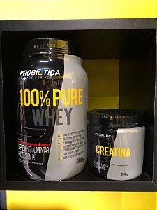COMBO HIPERTROFIA PROBIÓTICA: 100% PURE WHEY 900G POTE + CREATINA 300G