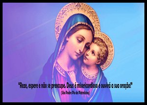 Quadro Decorativo Religioso Maria e Jesus - Mensagem Bíblica