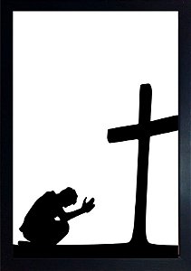 Quadro Homem e Cruz em Preto e Branco 30x20cm com Moldura e Vidro