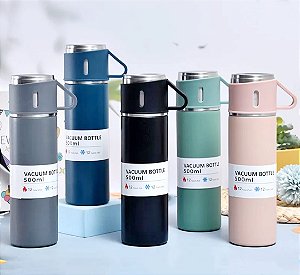 Kit Garrafa Térmica Vacuum Flask Set 500ml Com 3 Xícaras