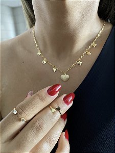 CHOKER CORAÇÕES FOLHEADA