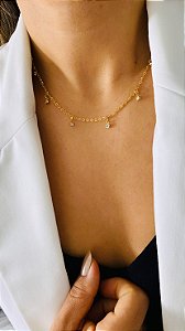 CHOKER PINGENTES STRASS FOLHEADA