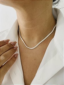 CHOKER MALHA 3mm FOLHEADA PRATA 1000