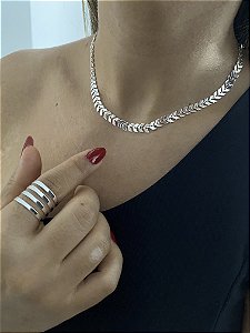 CHOKER SETA FOLHEADA- PRATA 1000