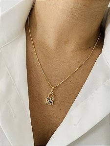COLAR CADEADO ZIRCÔNIAS COLORIDAS- DOURADO