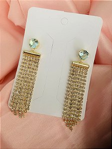 BRINCOS STRASS PEDRA AZUL ÁGUA- DOURADO