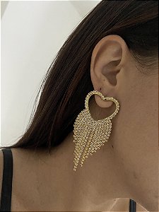 BRINCOS CORAÇÃO STRASS- DOURADO