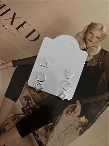 TRIO BRINCOS GEOMÉTRICOS - PRATA 1000