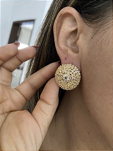 BRINCOS SUPER LUXO STRASS- DOURADO