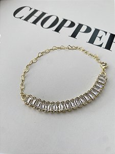 PULSEIRA RIVIERA ZIRCÔNIAS- FOLHEADA- DOURADA