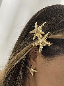 BROCHE DE CABELO ESTRELAS DO MAR- DOURADO