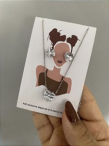 CONJUNTO PONTO DE LUZ CORAÇÃO - PRATEADO