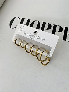 TRIO ARGOLAS AÇO INOX 316L- DOURADA