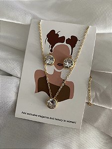 CONJUNTO PONTO DE LUZ- ZIRCÔNIA- DOURADO