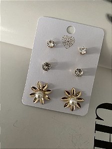 TRIO DE BRINCOS DOURADO