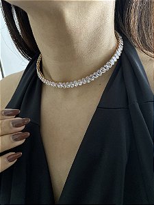 GARGANTILHA ARO ZIRCÔNIAS LUXO- DOURADA