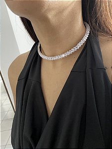 GARGANTILHA ARO ZIRCÔNIAS LUXO- PRATEADA