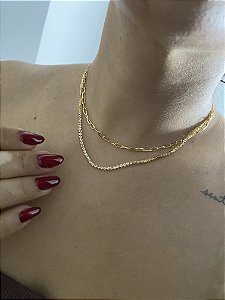 COLAR DUPLO- ZIRCÔNIAS+CORRENTE