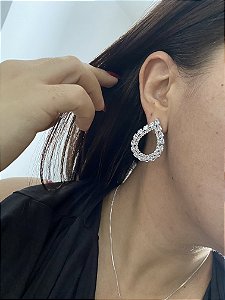 BRINCOS GOTA PEDRARIA- ZIRCÔNIAS PRATA