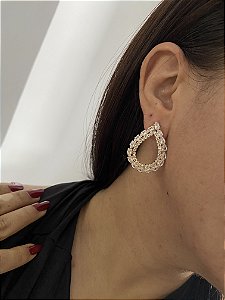BRINCOS GOTA PEDRARIA- ZIRCÔNIAS DOURADA