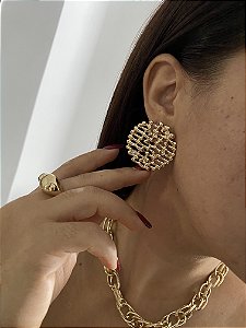 BRINCOS PISTACH COM STRASS- DOURADO