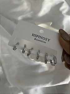 TRIO ARGOLINHAS ZIRCÔNIAS- PRATEADAS