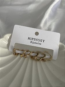 TRIO ARGOLINHAS CORAÇÃO- DOURADAS COM ZIRCÔNIAS