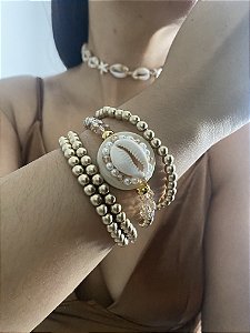 KIT 4 PULSEIRAS DOURADAS COM BÚZIOS