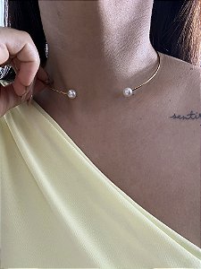 GARGANTILHA PÉROLAS DOURADA