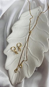 CONJUNTO ARGOLAS + GRAVATINHA CRISTAL- DOURADO
